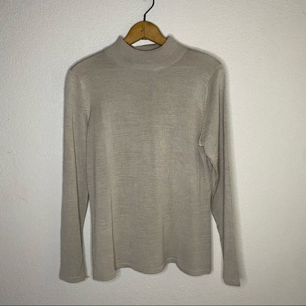 Valerie Stevens Pure Silk Mock neck light sweater top in beige